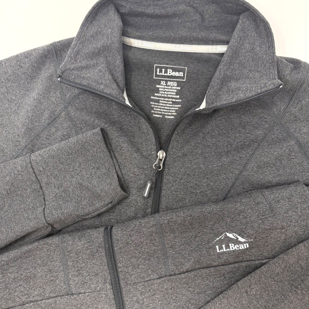 LL Bean Womens XL‎ Charcoal Gray Full Zip Performance Jacket Thumbholes